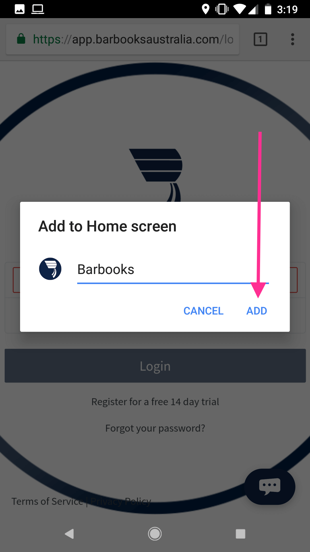 BarBooks shortcut on Android - Step 5