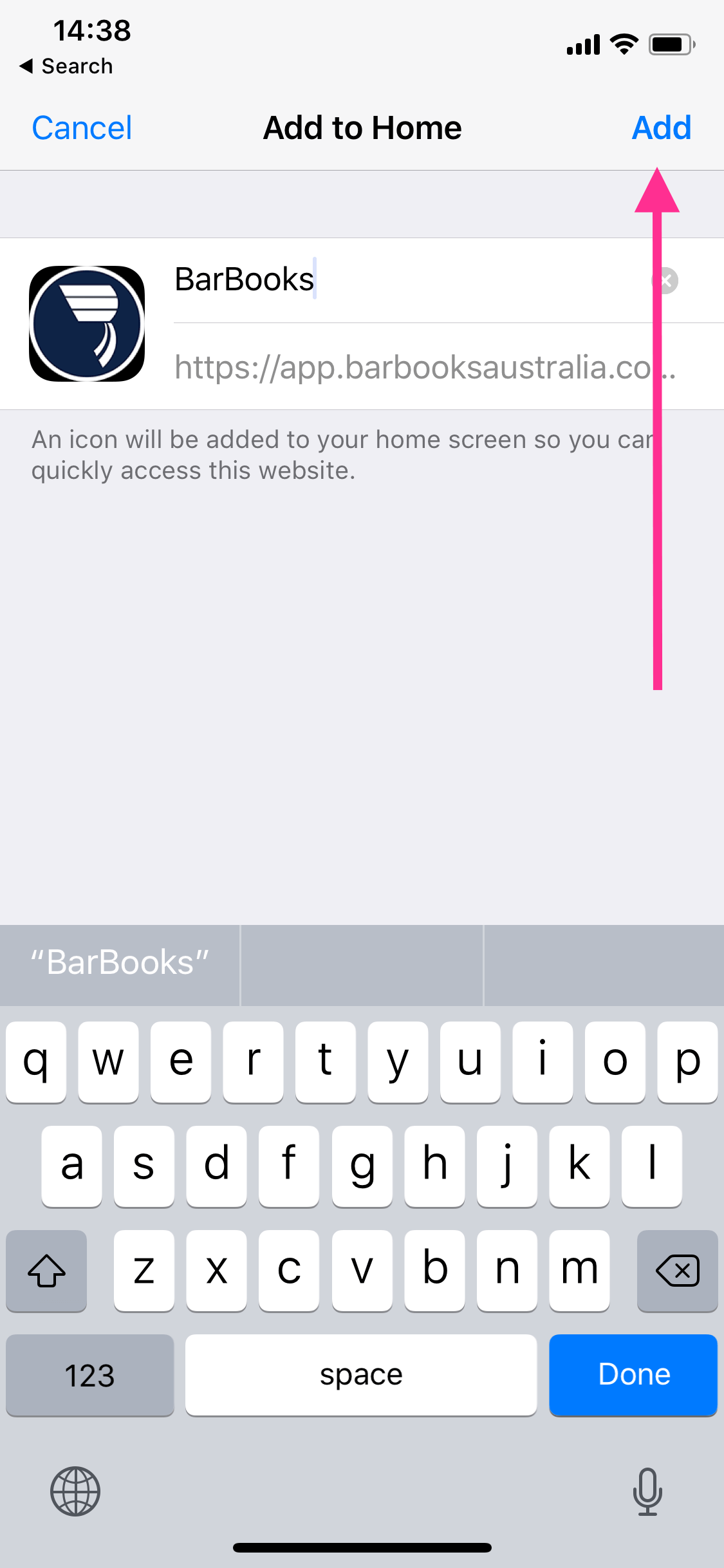 BarBooks shortcut on iPhone - Step 5
